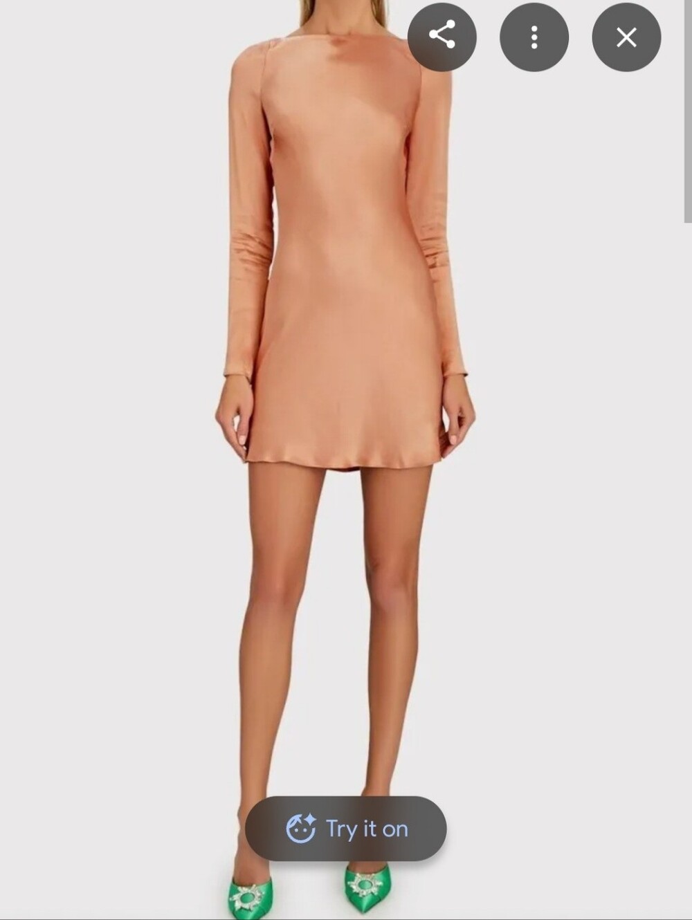 Shona Joy Bronze Satin Long Sleeve Open Back Mini Dress - US 4 / AU 8